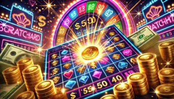 Vibrant slots game revealing gold coins, diamonds, and cash with an energetic casino background